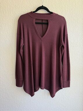 Maurices Mauve Ribbed Long Sleeve V-Neck Top